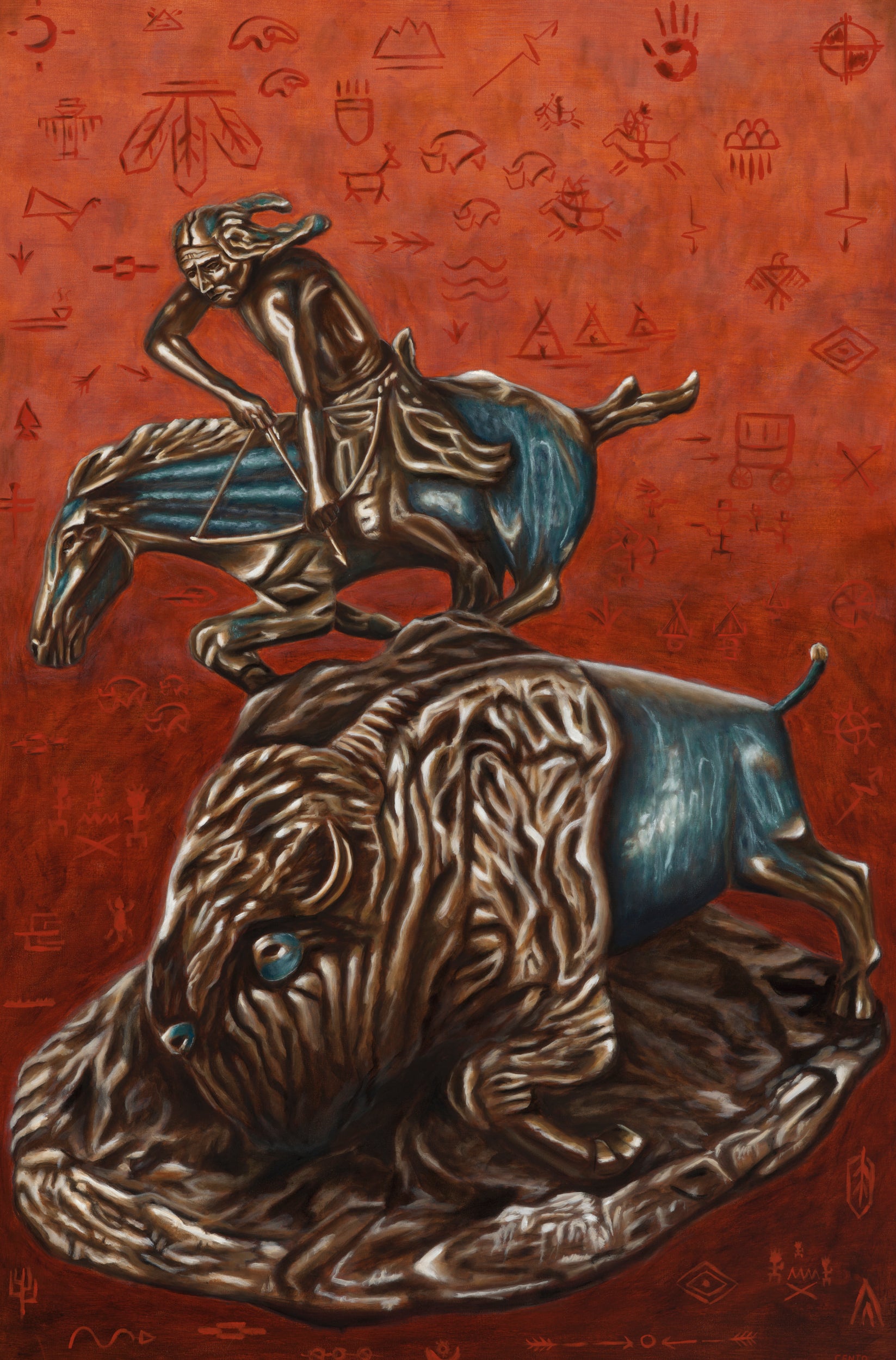 Cast in Bronze, Drawn with Mud - “Patina Buffalo Hunt”
